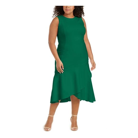 CALVIN KLEIN Womens Green Sleeveless Midi Evening Hi-Lo Dress Plus 16W